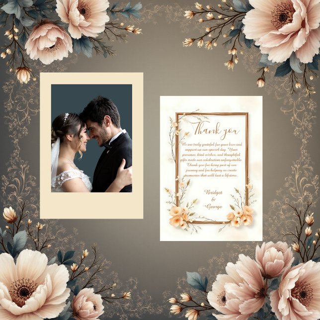 Cartão De Agradecimento Casamento Botânico Rustic Beige (Criador carregado)