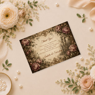 Cartão De Agradecimento Casamento Botânico Vintage Elegante