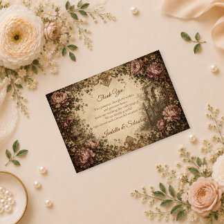 Cartão De Agradecimento Casamento Botânico Vintage Elegante