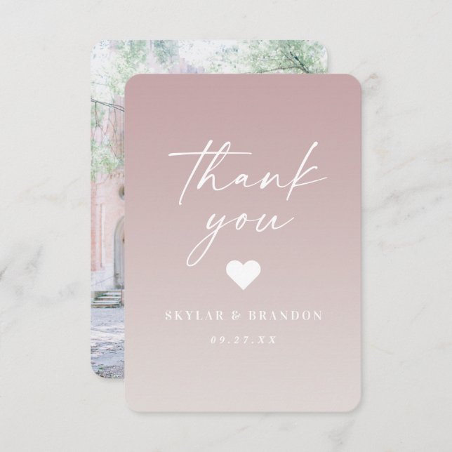 Cartão De Agradecimento Casamento Branca de Molho Mauve Rosa e Gardenia (Frente/Verso)