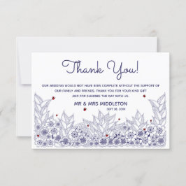 Cartão De Agradecimento Casamento Branco Azul Elegante