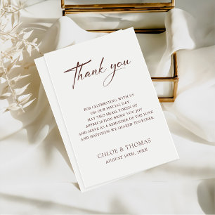 Cartão De Agradecimento Casamento Branco Clássico e Ecru Minimalista