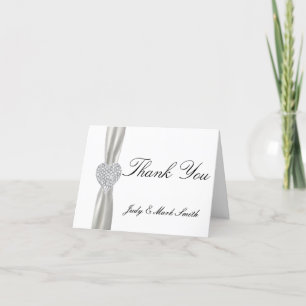 Cartão de Agradecimento Casamento Branco Coração d