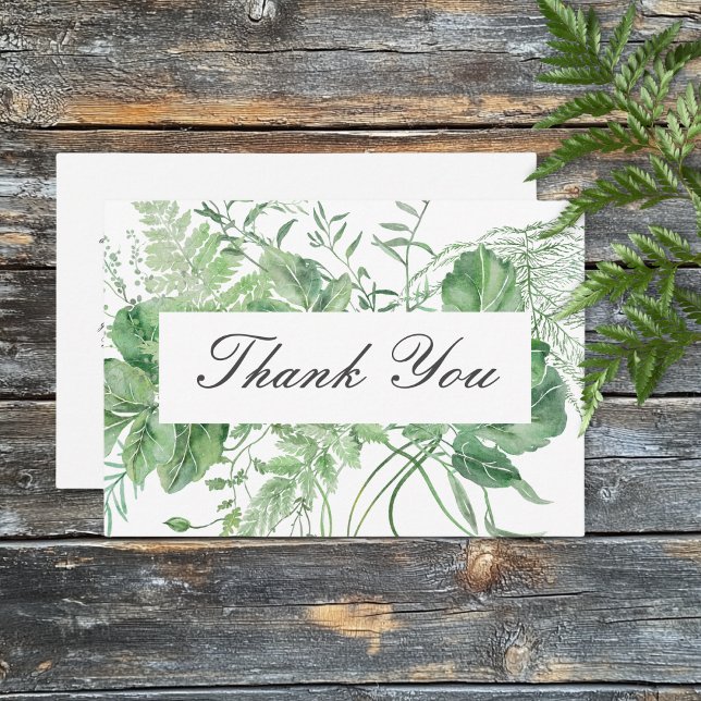 Cartão De Agradecimento Casamento Branco da Folhagem Verde Rustic Fern (Rustic Fern Green Foliage White Wedding Thank You Card)