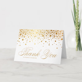 Cartão De Agradecimento Casamento Branco de Folha de Ouro Faux Confetti Do