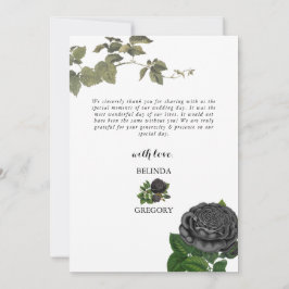 Cartão De Agradecimento Casamento Branco de Rosas Negras do Halloween Góti