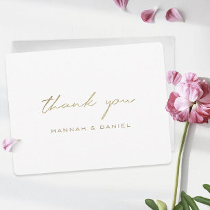 Cartão De Agradecimento Casamento Branco Dourado de Script Moderno Elegant