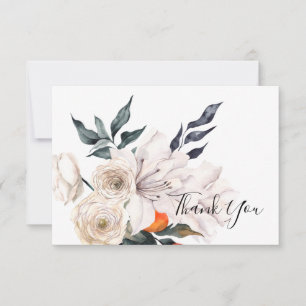 Cartão De Agradecimento Casamento branco e cor de laranja Floral