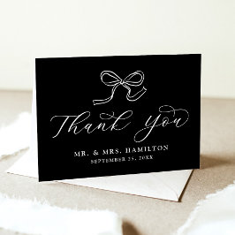 Cartão De Agradecimento Casamento branco e preto-e-Arco elegante