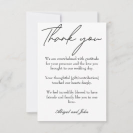 Cartão De Agradecimento Casamento branco e preto elegante