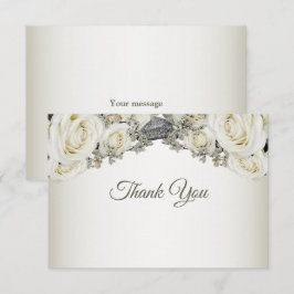 Cartão De Agradecimento Casamento Branco Flora Verde Bege Elegante Moderno