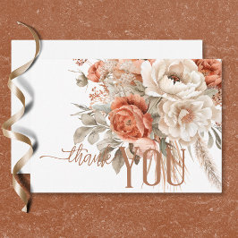 Cartão De Agradecimento Casamento Branco Floral Boho Terracotta Pêssego & 