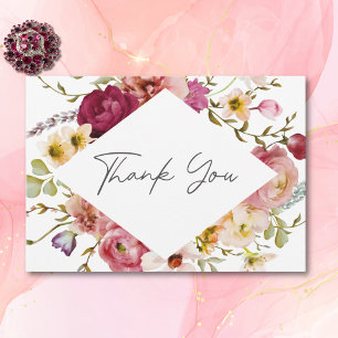 Cartão De Agradecimento Casamento Branco Floral do Verão Elegante Moderno