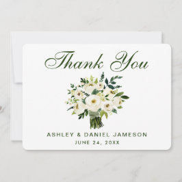 Cartão De Agradecimento Casamento Branco Floral Verde De Aquarela Obrigado
