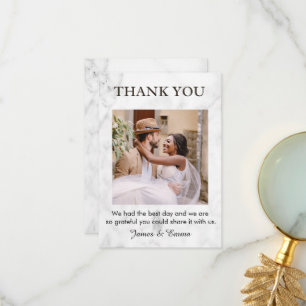 Cartão De Agradecimento Casamento Branco Marble