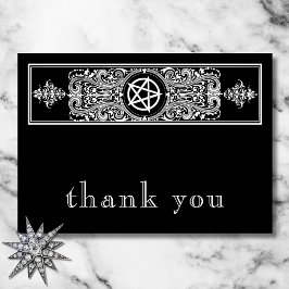 Cartão De Agradecimento Casamento Branco Negro da Estrela Pentagrama Gótic