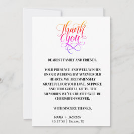 Cartão De Agradecimento Casamento Branco Negro de Script Elegante Moderno