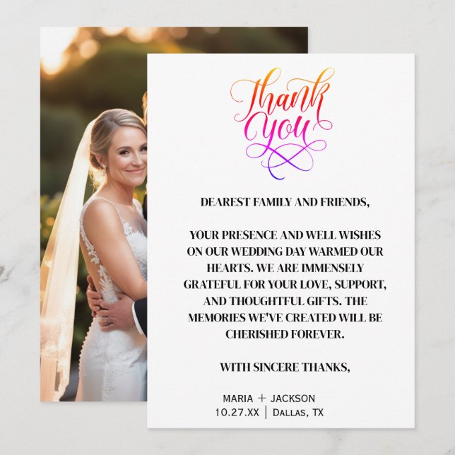 Cartão De Agradecimento Casamento Branco Negro de Script Elegante Moderno (Frente/Verso)