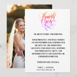 Cartão De Agradecimento Casamento Branco Negro de Script Elegante Moderno
