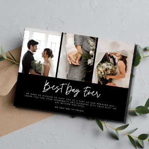 Cartão De Agradecimento Casamento Branco Preto das Três Modernas Obrigado