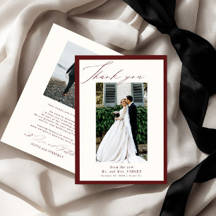 Cartão De Agradecimento Casamento burgundy marfim 2 fotos clássico dinheir