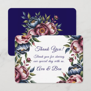 Cartão De Agradecimento Casamento Burgundy Marinho Blush Peony