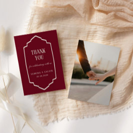 Cartão De Agradecimento Casamento Burgundy Xadrez Retro Elegante