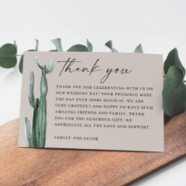 Cartão De Agradecimento Casamento Cactus Watercolor. Deserto De Cinzas De