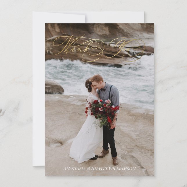 Cartão De Agradecimento Casamento Caligrafia Feliz Obrigado (Frente)