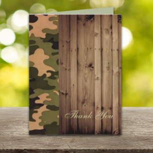 Cartão De Agradecimento casamento Camo oeste madeira rústica obrigado