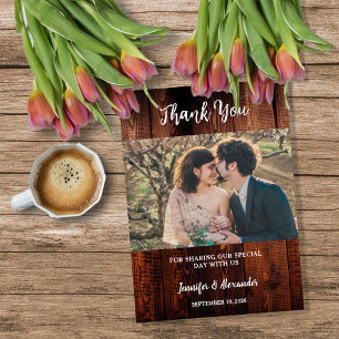Cartão De Agradecimento Casamento campestre em madeira de celeiro rústico