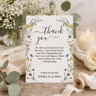 Cartão De Agradecimento Casamento Campo Moderno Minimalista Boho Flor Silv