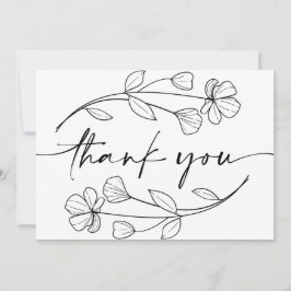 Cartão De Agradecimento Casamento Caprichoso Floral Minimalista