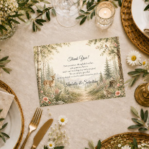 Cartão De Agradecimento Casamento Caprichoso na Floresta de Madeira