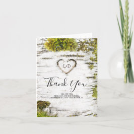 Cartão De Agradecimento Casamento Cardíaco Rustic Woodland Birch Obrigado