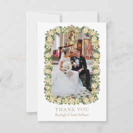 Cartão De Agradecimento Casamento Católico Floral Branco com 2 fotos