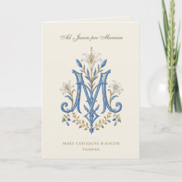 Cartão De Agradecimento Casamento Católico Monograma Floral Mariano