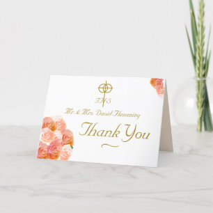 Cartão De Agradecimento Casamento Católico Peach Terracotta Rosa