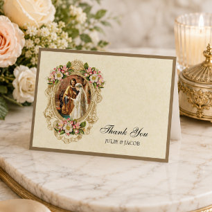 Cartão De Agradecimento Casamento Católico Vintage Flores de Cerejeira Rel
