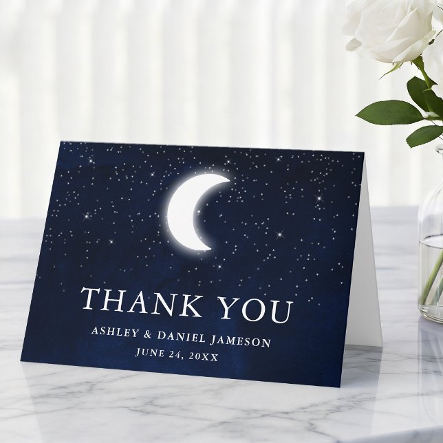 Cartão De Agradecimento Casamento Celestial Céu Lua Estrelas Dobrado (Customize to add text to inside of card.)