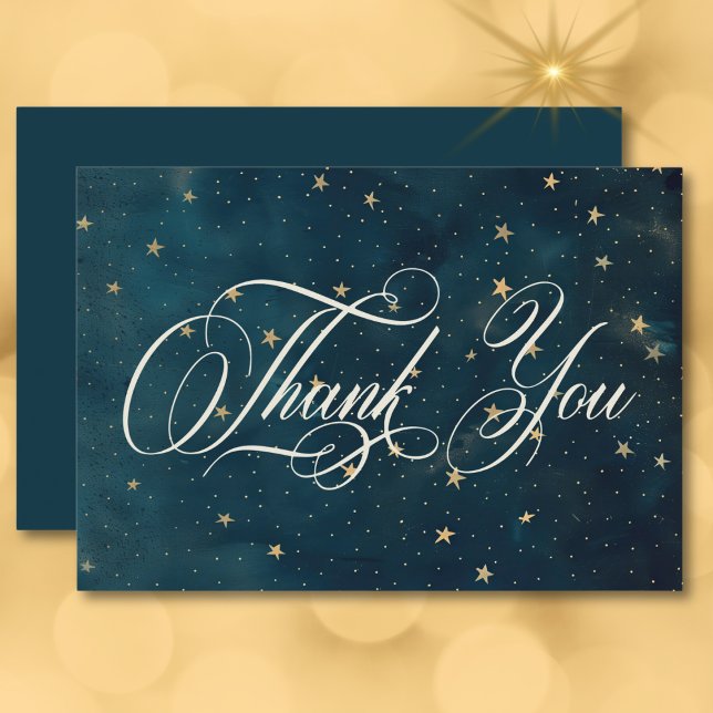 Cartão De Agradecimento Casamento Celestial de Lua Azul Crescente (Celestial Midnight Blue Crescent Moon Wedding Thank You Card)