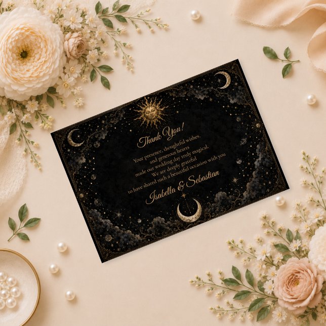 Cartão De Agradecimento Casamento Celestial Gótico Sol Lua (Criador carregado)