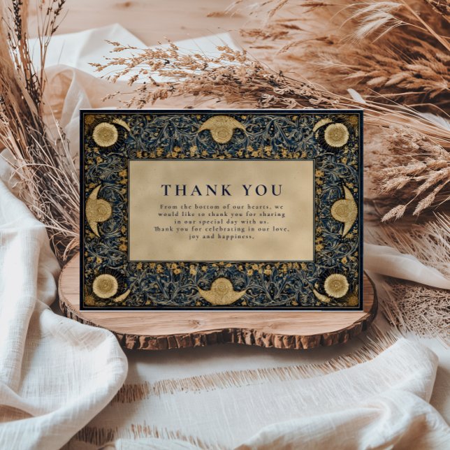 Cartão De Agradecimento Casamento Celestial Meia-Noite Dourada (Criador carregado)