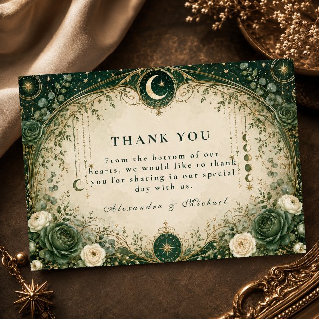 Cartão De Agradecimento Casamento Celestial Verde Botânico (Criador carregado)