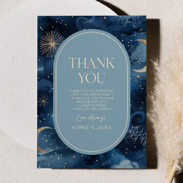 Cartão De Agradecimento Casamento Céu Estelar Elegante Dourado Azul