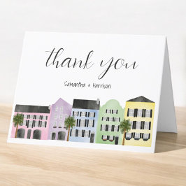 Cartão De Agradecimento Casamento Charleston Rainbow Row / Elegante Costa