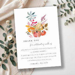 Cartão De Agradecimento Casamento Chic Autumn Harvest Pumpkin Watercolor