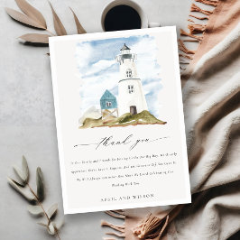 Cartão De Agradecimento Casamento Chic Dusky Aqua Blue Lighthouse Mountain