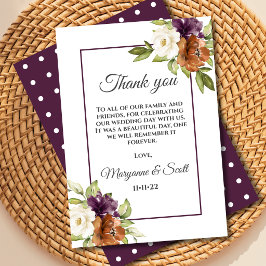 Cartão De Agradecimento Casamento Chic Floral Roxo Outono