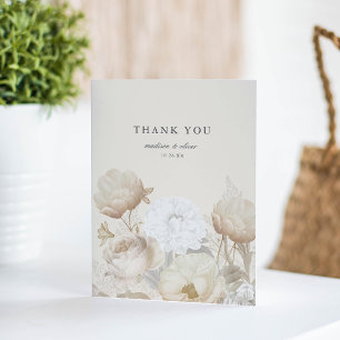 Cartão De Agradecimento Casamento Chic Neutral de Creme Floral Terrestre E
